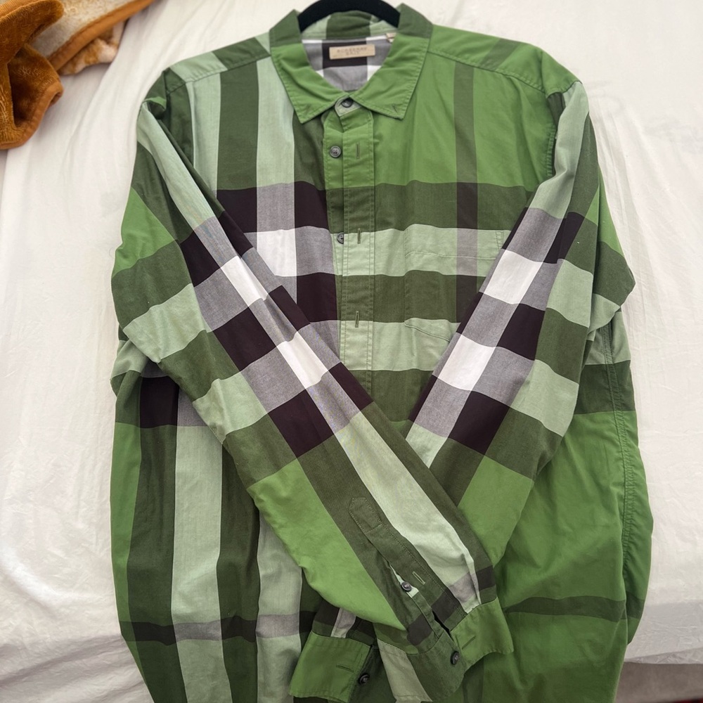 Green Burberry Plaid Men's Shirt